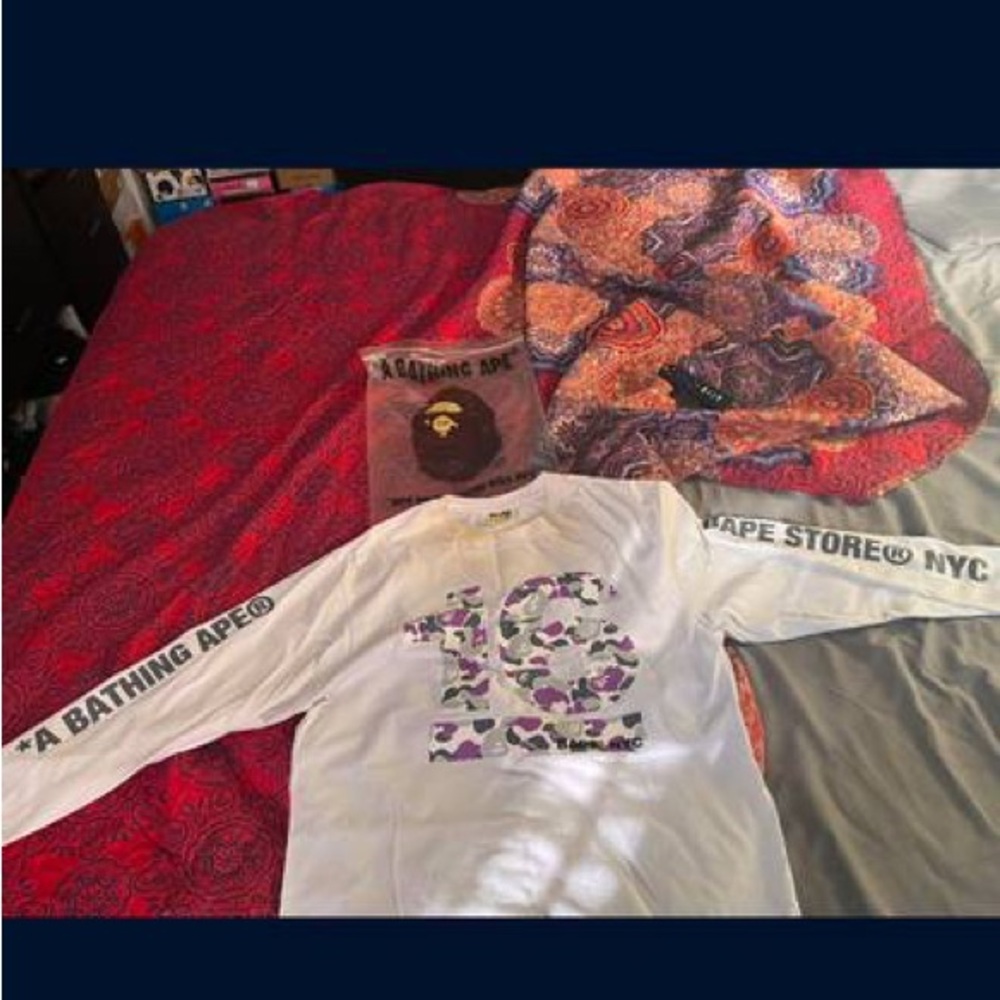 Bape White and Purple Long Sleeve Tee